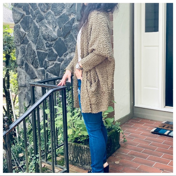 Soft Olive Green Popcorn Cardigan With pockets - Picture 12 of 16